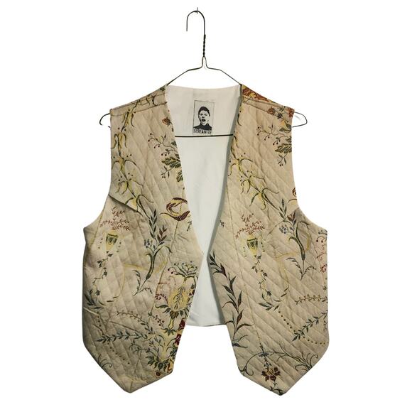 SUMMER VEST UPCYCLED, REPOURPOSED  VINTAGE BROCADE, BEIGE, SIZE M - Picture 1 of 7